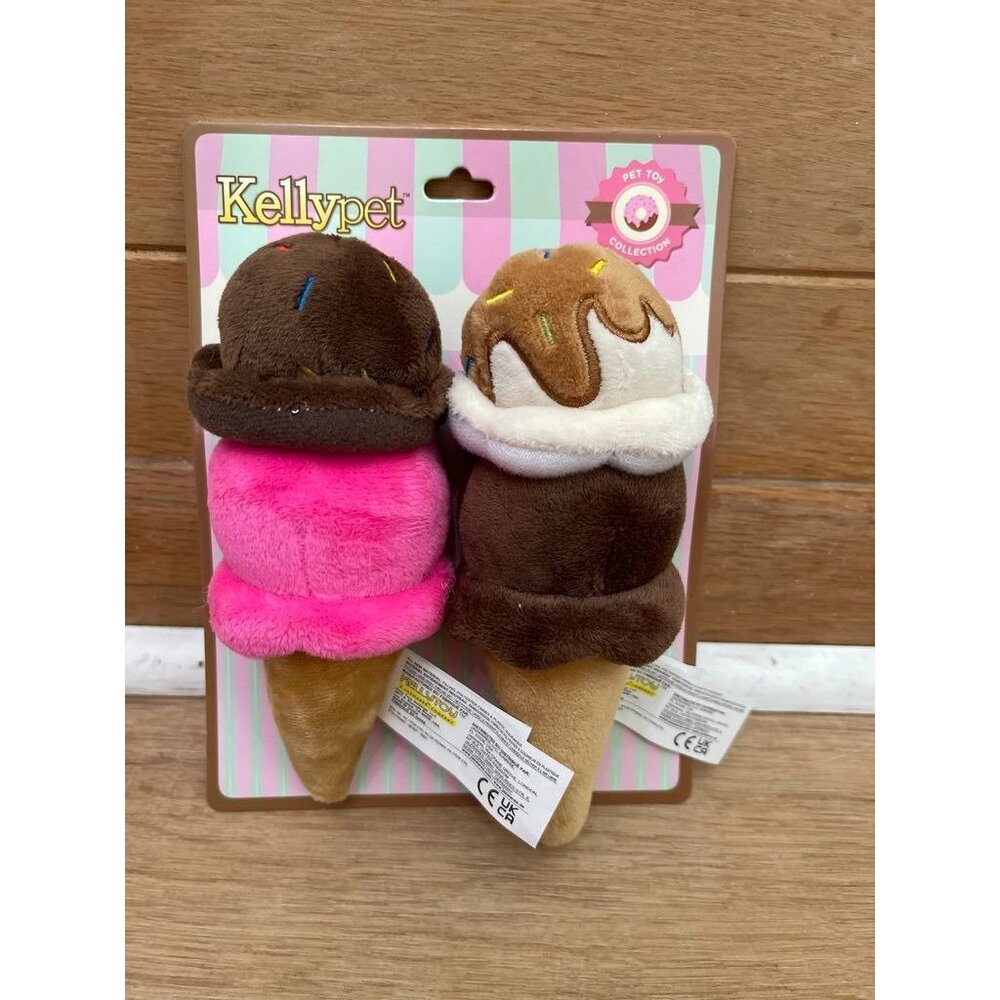 NWT Ice Cream Plush Squeaky Dog Toy Set By Kellypet - Chocolate & Strawberry